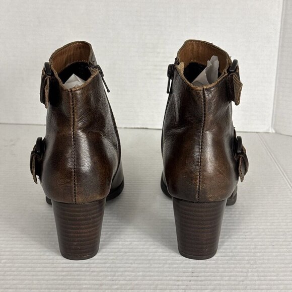Born Women's 8M Leather Upper Bootie Brown Zip Buckle Detail 2.5" Heel - Picture 14 of 16